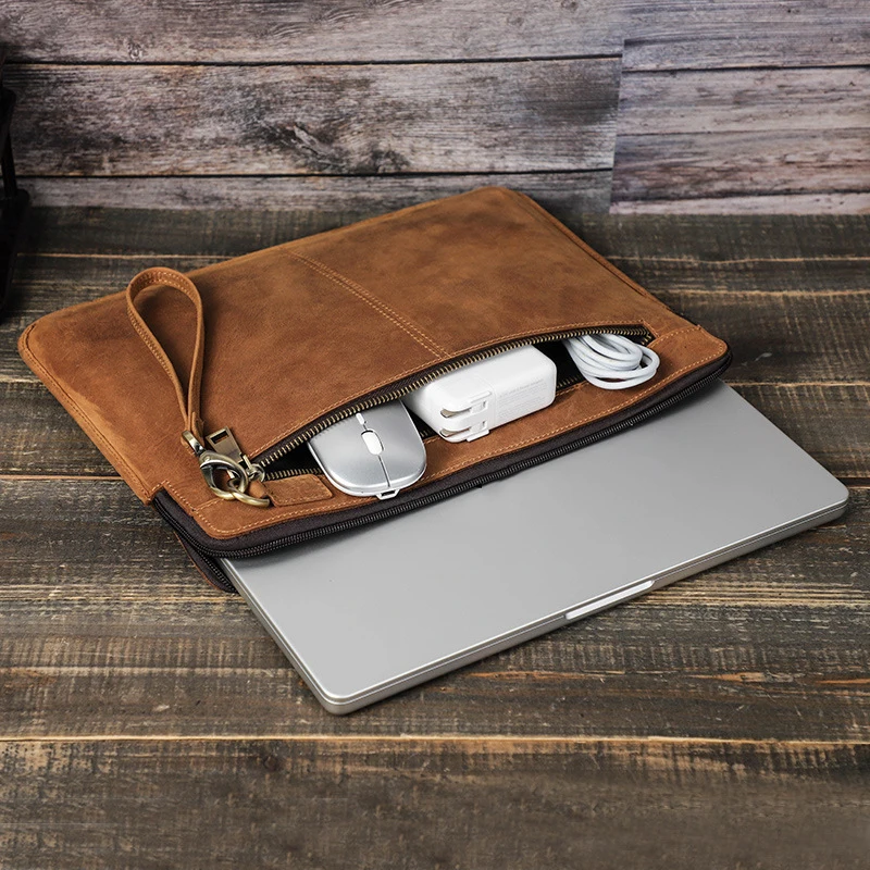 Crazy Horse Leather Laptop Sleeve Case For Macbook Pro 14.2Inch