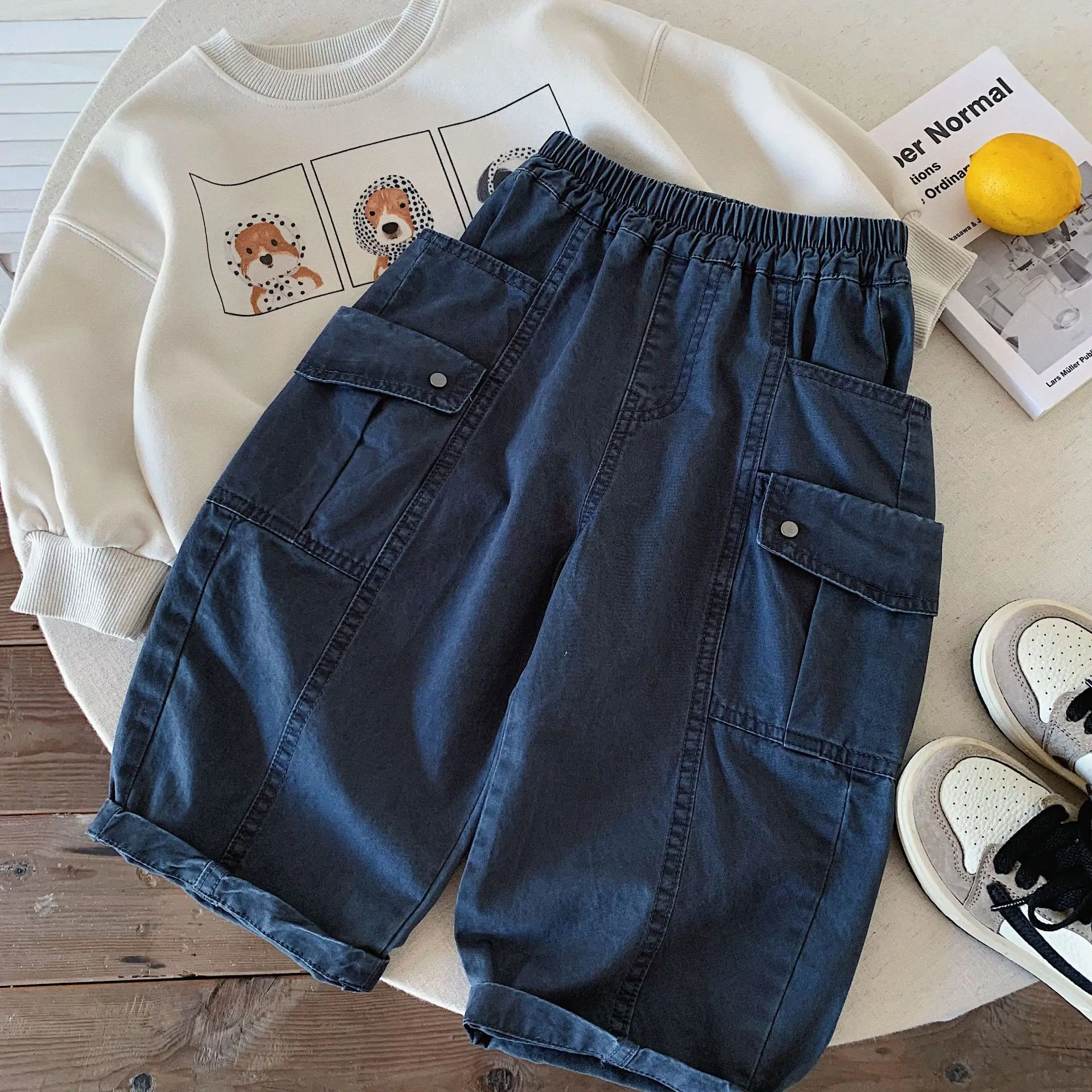 Children's Pants 2026 Spring and Autumn New Style Boys' Solid Color Pocket Work Boys' Western-style Loose Pants Trend