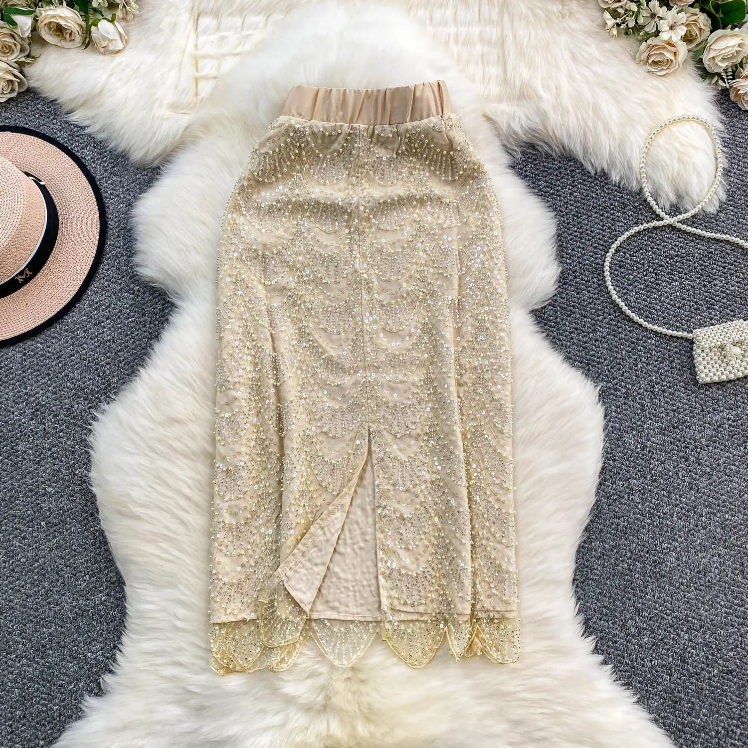 Elegant Chic sequin Skirt Elastic High Waist Korean Fashion pencil Skirt office lady Women Clothing