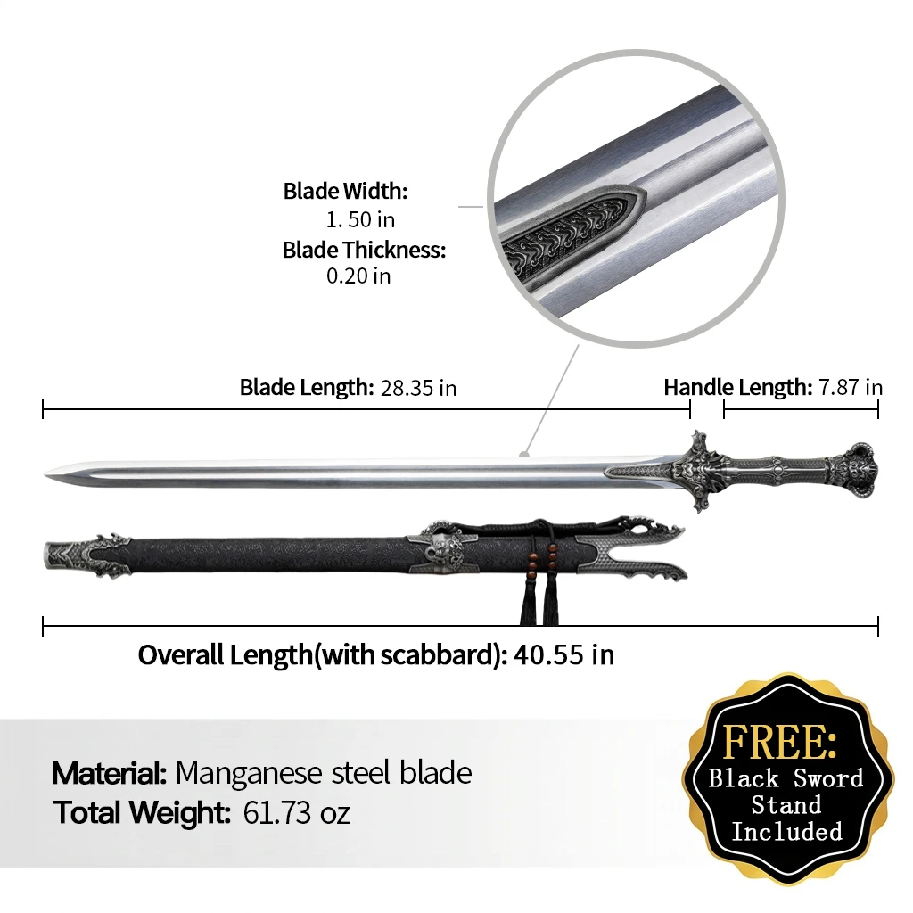 Dragon Abyss Heavenly Mystery Sword High-Performance Manganese Steel Alloy Dragon Fittings & Leather Scabbard Ornamental