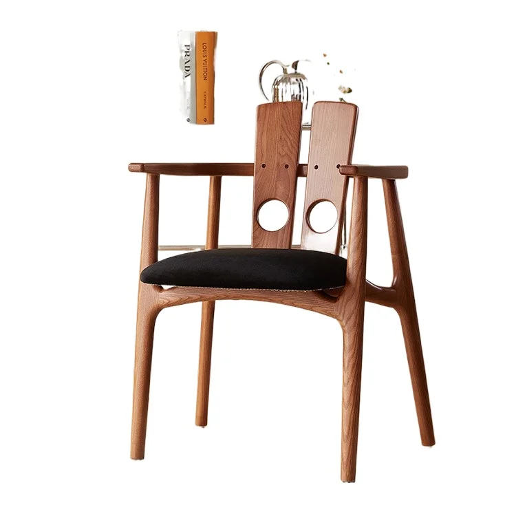 

Large-sized villa designer Internet celebrity dining chair French new medieval dining table chair Solid wood armchair Wabi Sabi