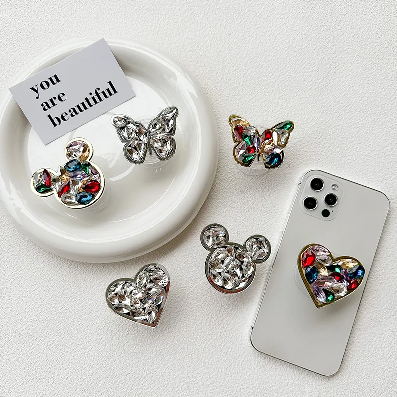 Luxury Rhinestone Butterfly Smart Tok Universal Phone Holder ins Japan Korea Bling Love Heart GripTok Extendable Finger Socket