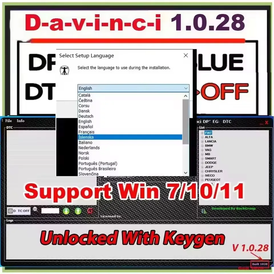 

2025 New latest version hotselling davinci 1.0.28 Software Support Win 7/10/11 Work on KESS/KTAG 3 sold keygen unlimited