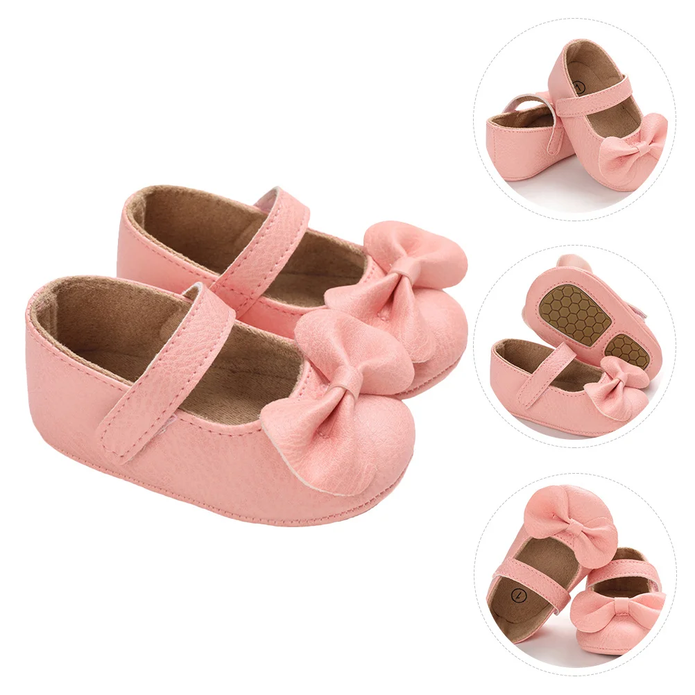 1 زوج طفل Prewalker الرضع وحيد الأحذية لينة شقة المطاط وحيد طفل الفتيات Bowknot طفل أحذية مشي المضادة للانزلاق لالتقاط الصور #1