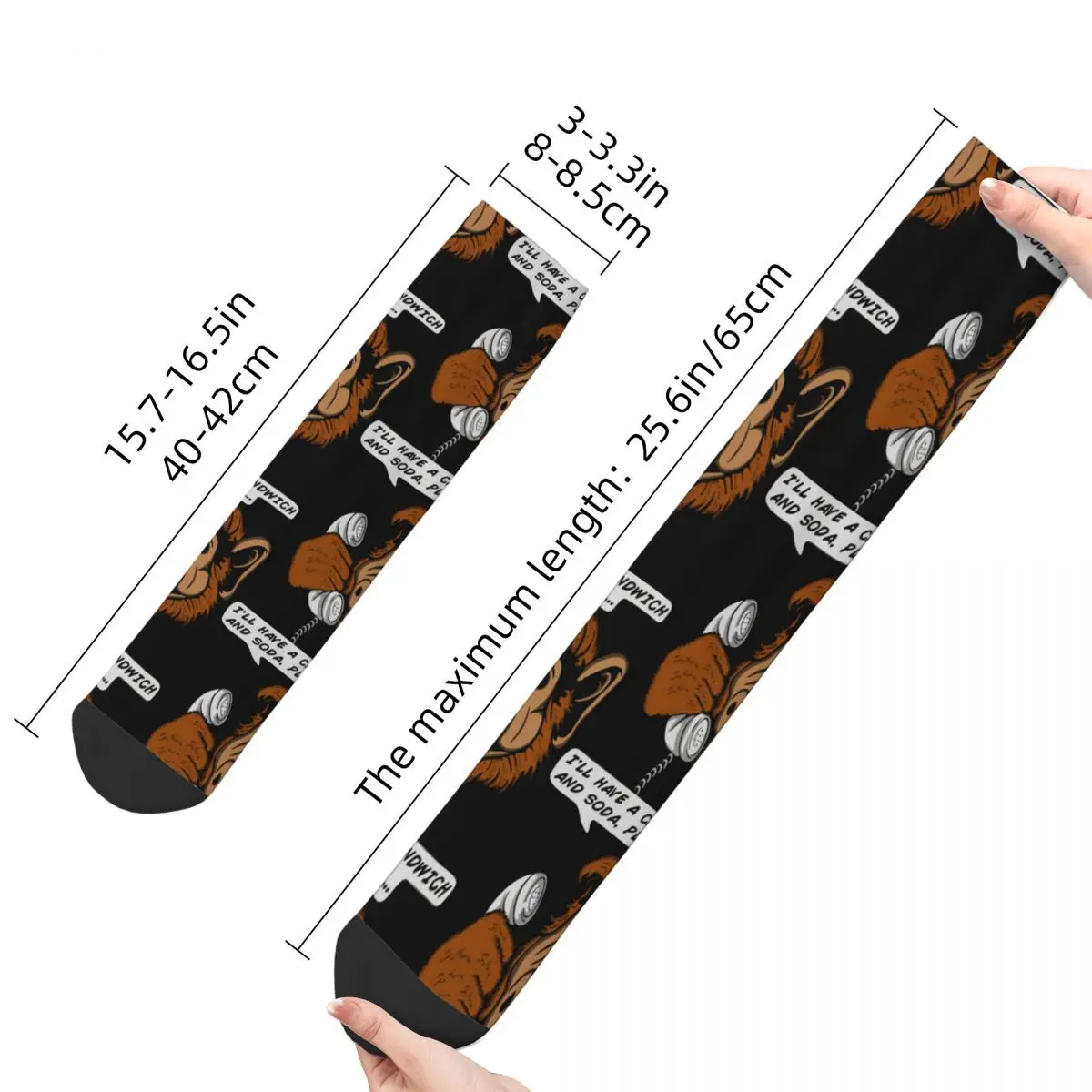 Funny Men's Socks Cat Sandwich And Soda Retro ALF The Animated Series Hip Hop Crazy Crew Sock Gift Pattern Printed