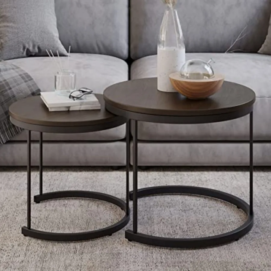 

Nesting Coffee Table Set Set of 2 Small Round Tables Nest Together for Saving Space Modern Industrial Living Room Tables by Lav