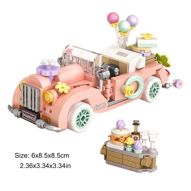 Cartoon Car Building Block Set DIY Cute Romantic Wedding Car Model Assembled Ornaments Toy Gifts for Children and Adults