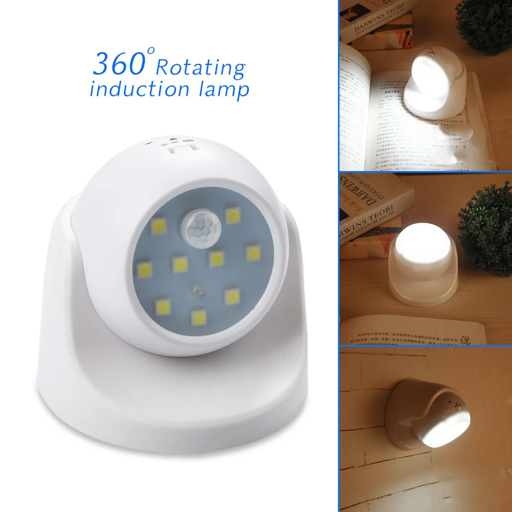 PIR Motion Sensor 9 Led Night Light 360° Auto On/Off Rotation Wireless Detector Night Light for Indoor Garden Patio Pathway