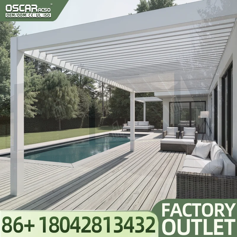 2024 Automatic Bioclimatic Outdoor Gazebo with Remote Control Rainproof  Made of Pressure Treated Wood for Garden Patio Backyard