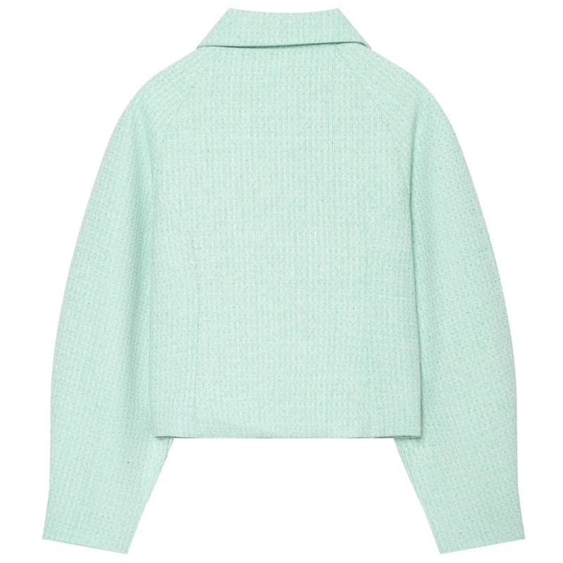 HXAO Kurze Tweed-Jacke Damenjacke Demi-Season 2026 Reißverschluss Langarm-Oberteil Mintgrün Strukturierte Oberbekleidung Streetwear-Mäntel – Detail 5