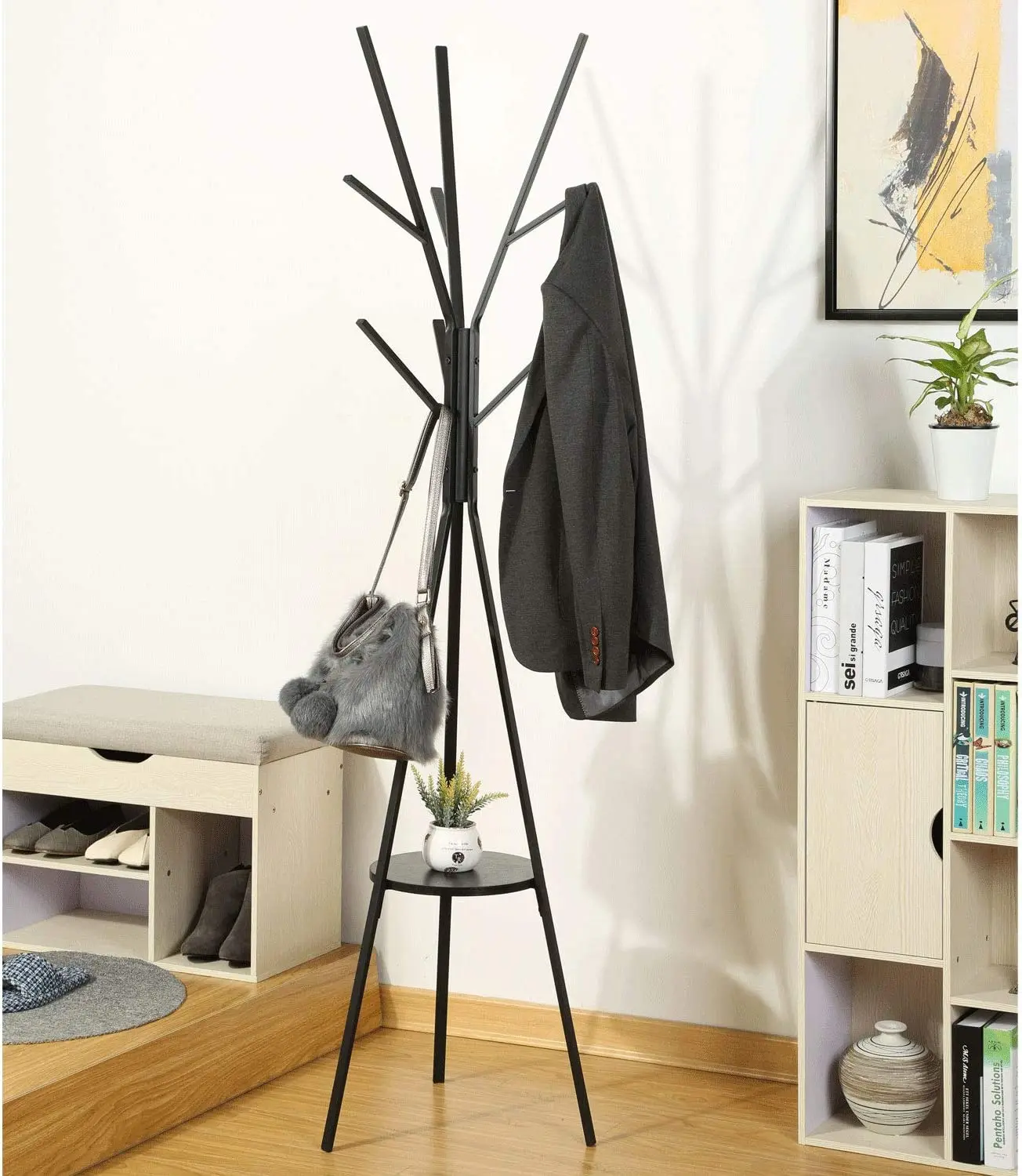 Formwell Coat Rack Hat Free Standing Display Hall Tree Metal Hat Hanger Garment Storage Holder with 9 Hooks for Clothes Hat