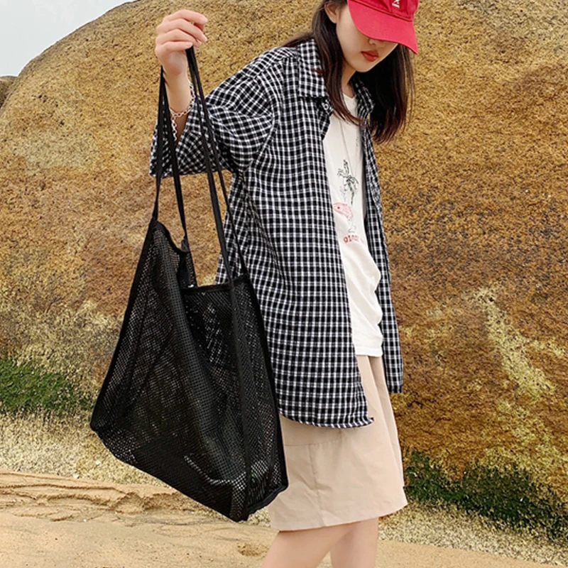 ตาข่าย Hollow Beach Bag ขนาดใหญ่ความจุกระเป๋านักช้อปท่องเที่ยวฤดูร้อนหญิง Casual Tote กระเป๋าถือสุภาพสตรีกระเป๋าสะพาย Bolsos