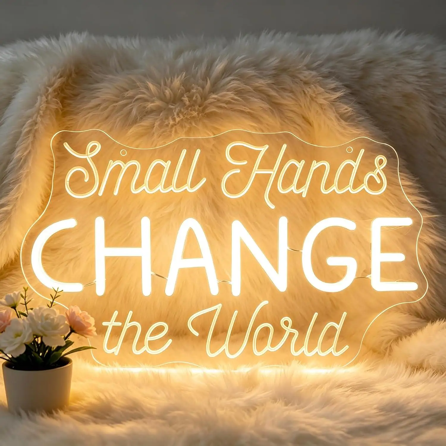 Small Hands Change the World Neon Sign LED Light For Nursery Kids Bedroom Classroom Playroom Baby Shower Party Wall Decor Gifts
