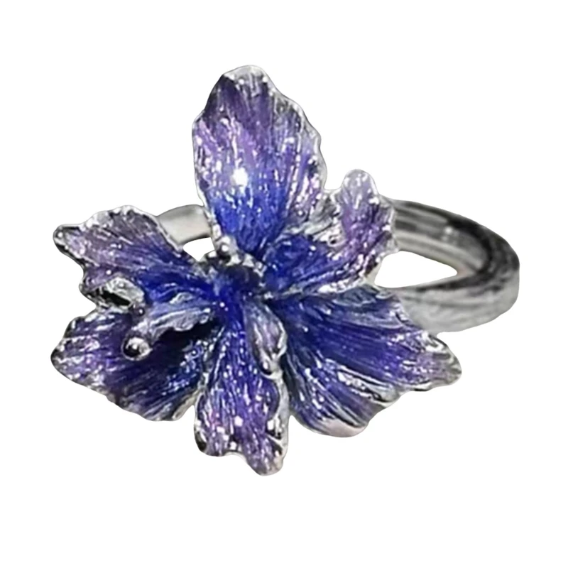652B Adjustable Blue Enamel Rings for Women Portable Fashion Accessory
