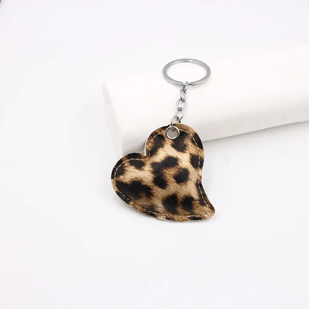 Miu-Style Leopard Print Keychain - Genuine PU Leather Bag Charm with Detachable Chain, Accessories for Car Keys & Handbags
