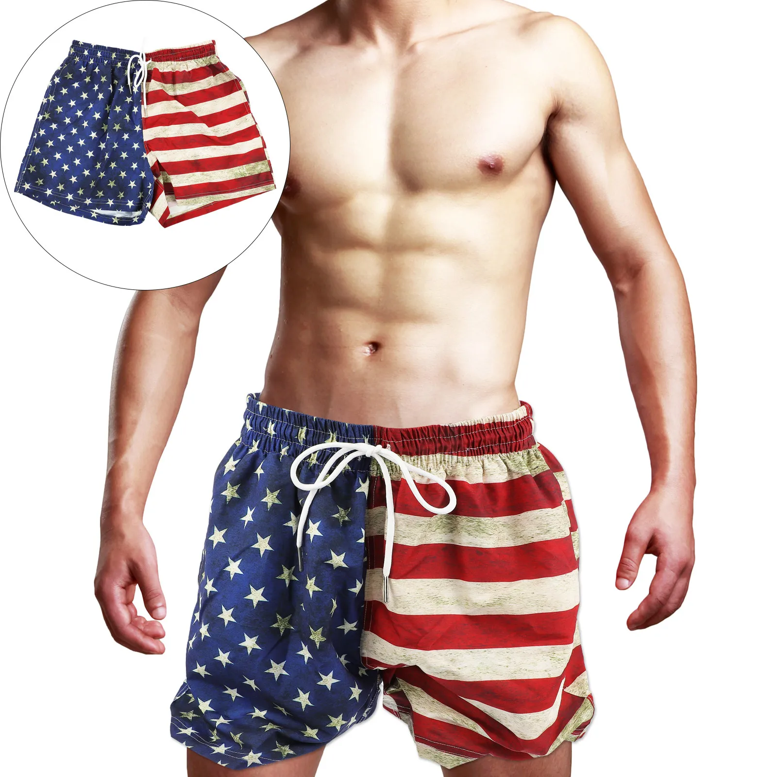 1Pair American Flag Design Men Swimming Trunks Loose Comfortable Summer Beach Shorts for Rafting Surfing Exercising All Day Wear