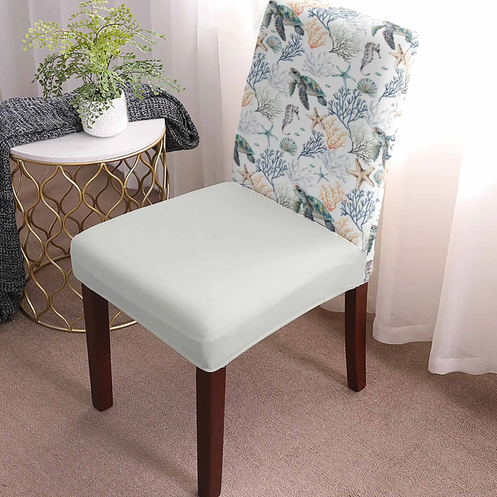 Summer Ocean Retro Watercolor 4/6/8PCS Spandex Elastic Chair Case For Wedding Hotel Banquet Dining Room