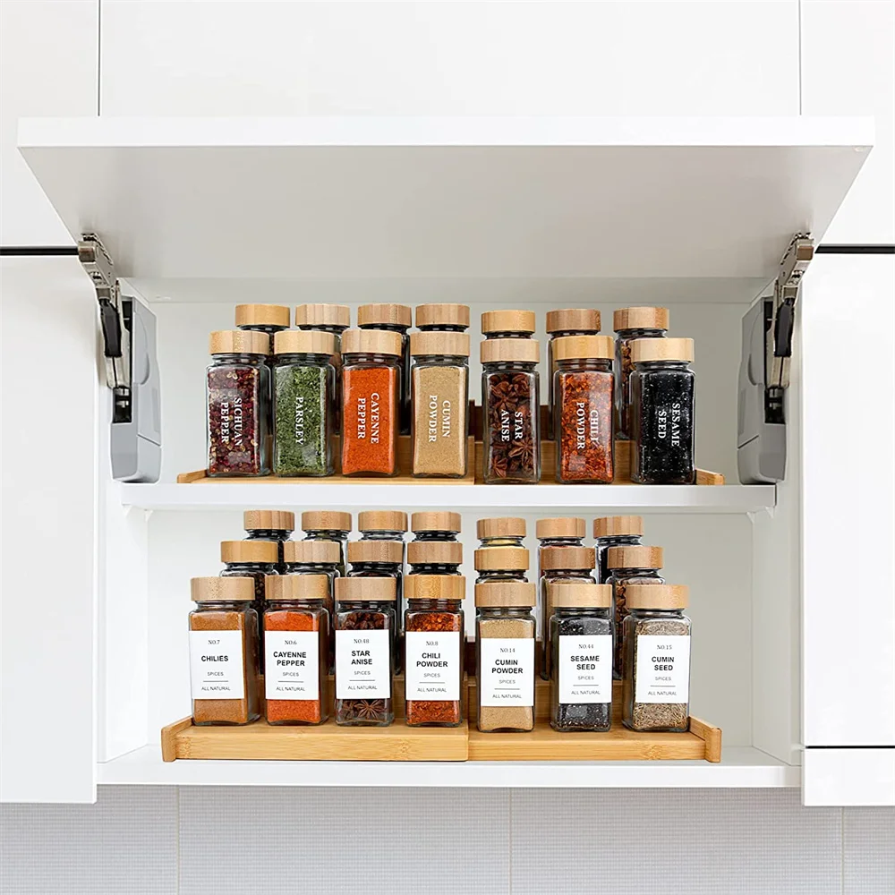 Bamboo Spice Rack Organizer for Cabinet 3-tier Spice Kitchen Spice Rack Organizer Storage Container Spice Rack Kitchen Utensils