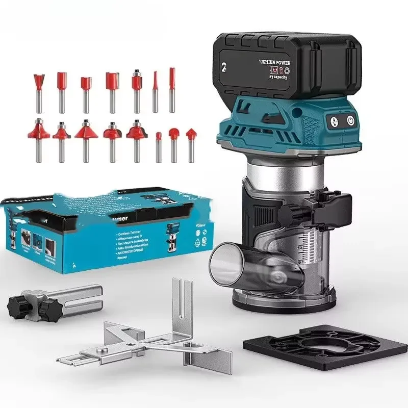 Brushless Lithium Battery Router Trimmer Rechargeable Grooving Machine Woodworking Carving Drilling Hole Cutter for Wood