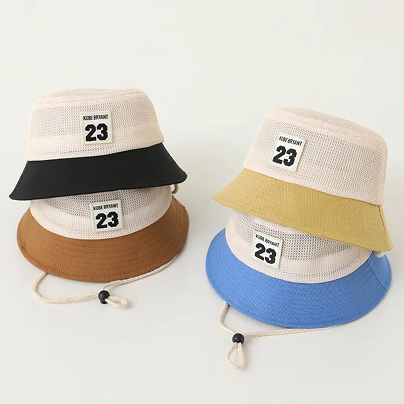 

Summer Children Mesh Fisherman Hat Boy Girl Hollow Breathable Basin Cap Fashion Letter Bucket Hats 2-6Year Kids Sunscreen Visors