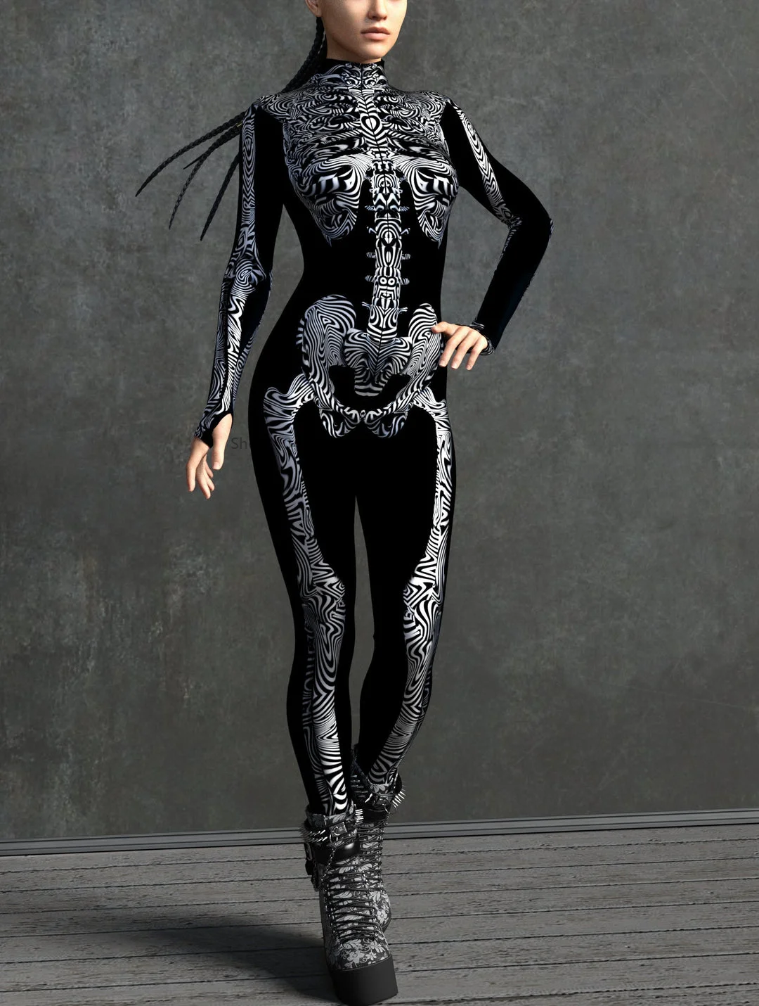 Couple Hoilday Skeleton Cosplay Costume Skull Print Jumpsuit Halloween Horror Party Suit Festival Bodysuit Rave Unique Outfits view 2