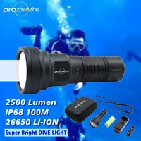 Aluminum Alloy 2500 Lumen LED Diving Light IP68 Waterproof 100M Underwater Rechargeable Scuba Diving Torch