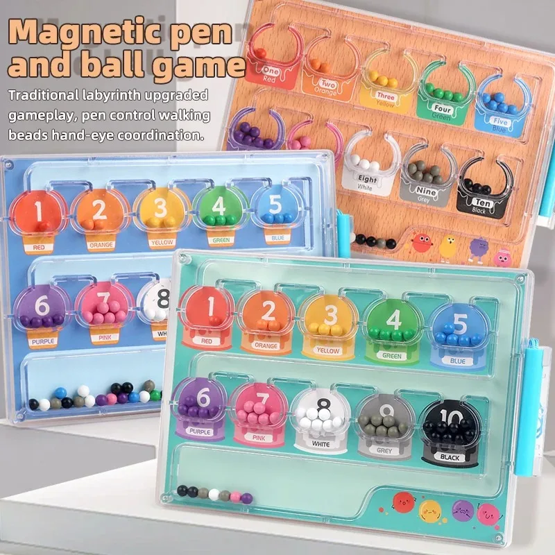 /Magnetic Beads Logic Game for Kids 3+ Years, Color Sorting Early Educational Toy, Creative Pathfinding STEM Toy with Material