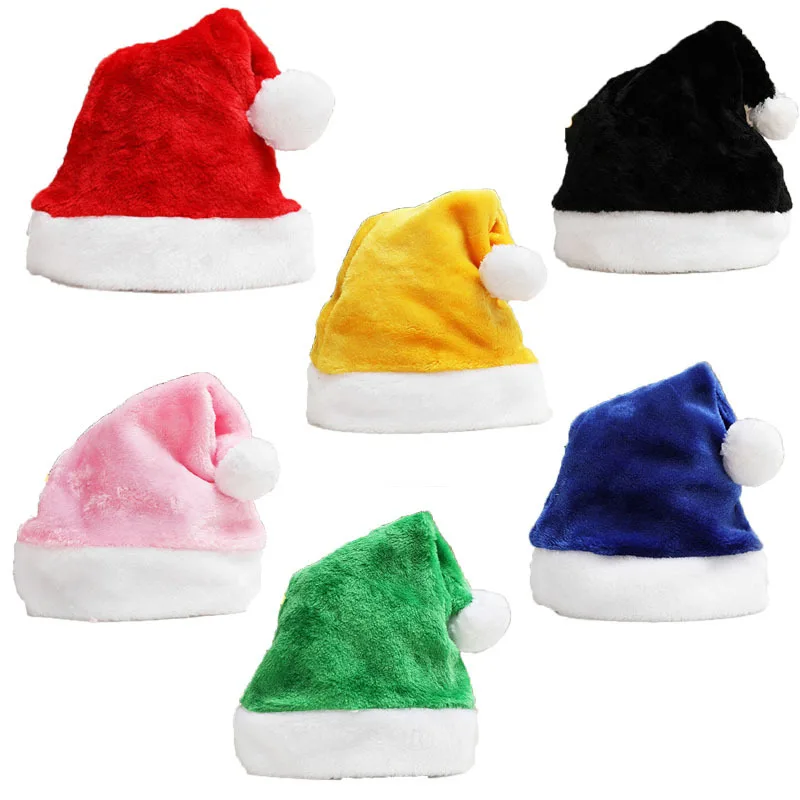 

3pcs Multi-Color Short Plush Christmas Hats Adults Soft Xmas Santa Claus Hat Noel Decoration Merry Christmas Ornaments Sombrero