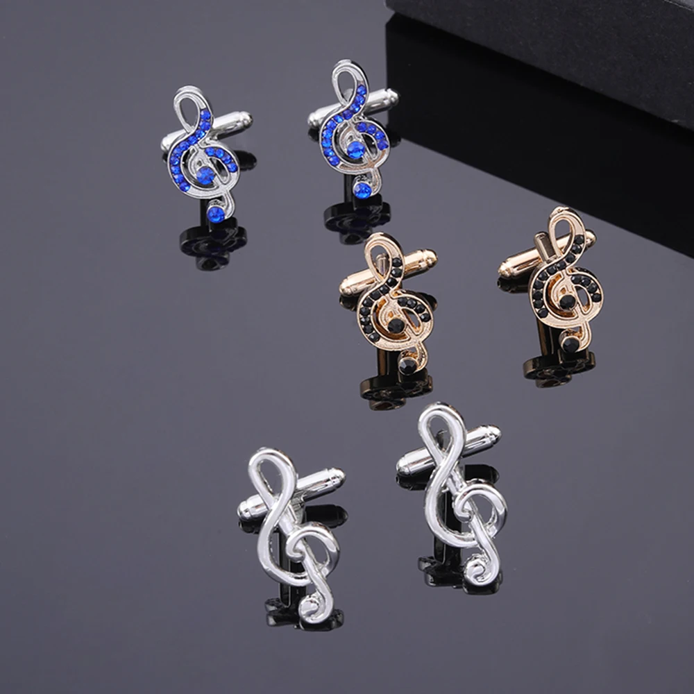 Gold Silver Musical Note Cufflinks For Shirt Blue Black Crystal G Clef Treble Symbol Button For Music Teacher Lovers