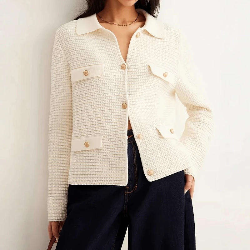 

2025 autumn and winter new metal button casual elegant knitted cardigan sweater women's clothing
