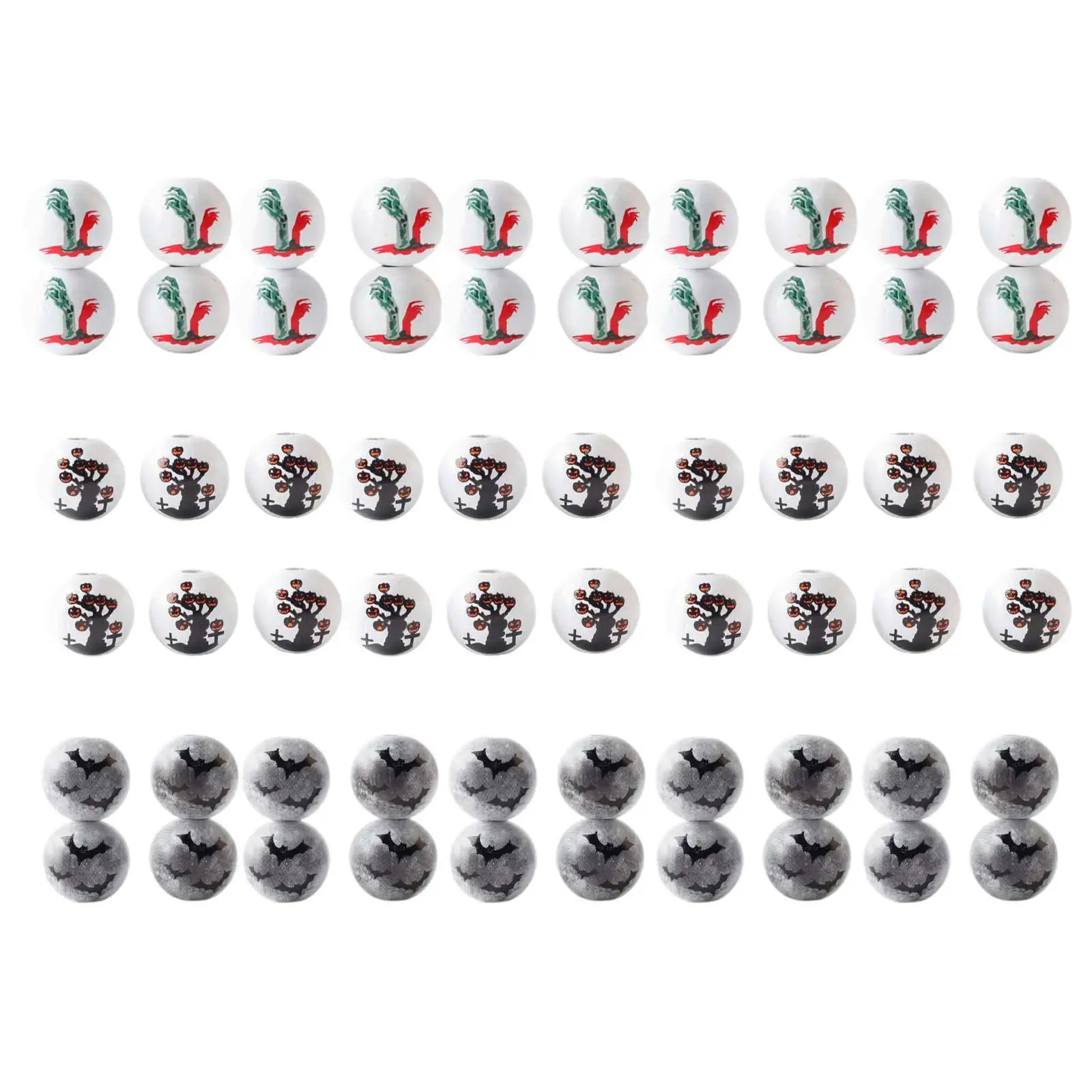 60Pcs Halloween Wooden Beads DIY Handmade Supplies Jewelry Making Wood Beads