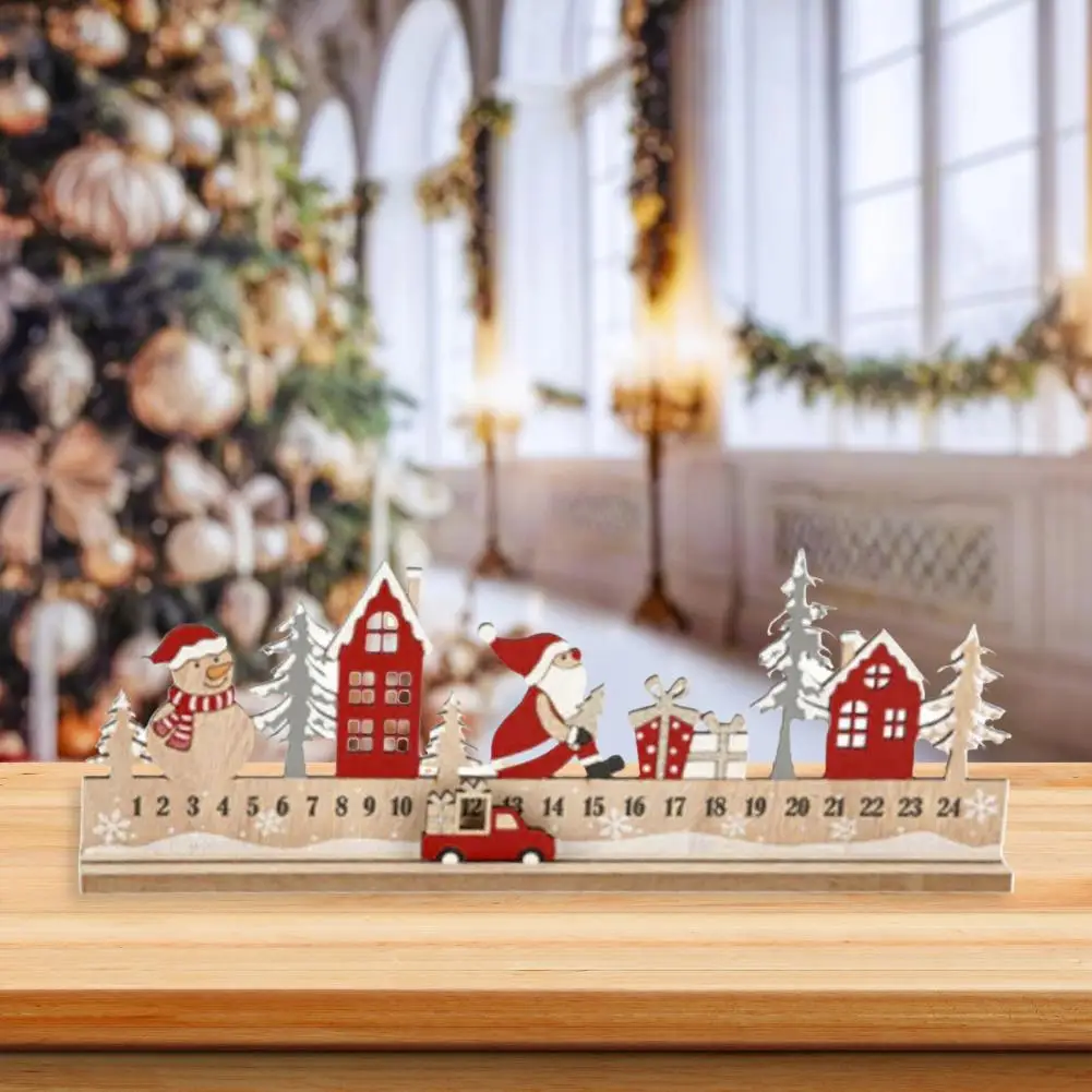 Unique Holiday Decor Christmas Countdown Wooden Block Advent Calendar Truck Figurine for Table Shelf Decoration 24 Days Vacation