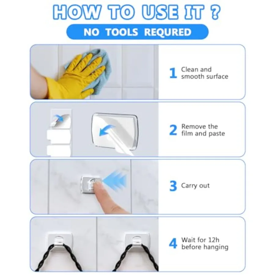 100 مشبك إضاءة صغير مع 110 شريط لاصق: خطاف حائط صغير خالٍ من الضرر الداخلي للتعليق على الشماعات البلاستيكية الشفافة بدون إضاءة