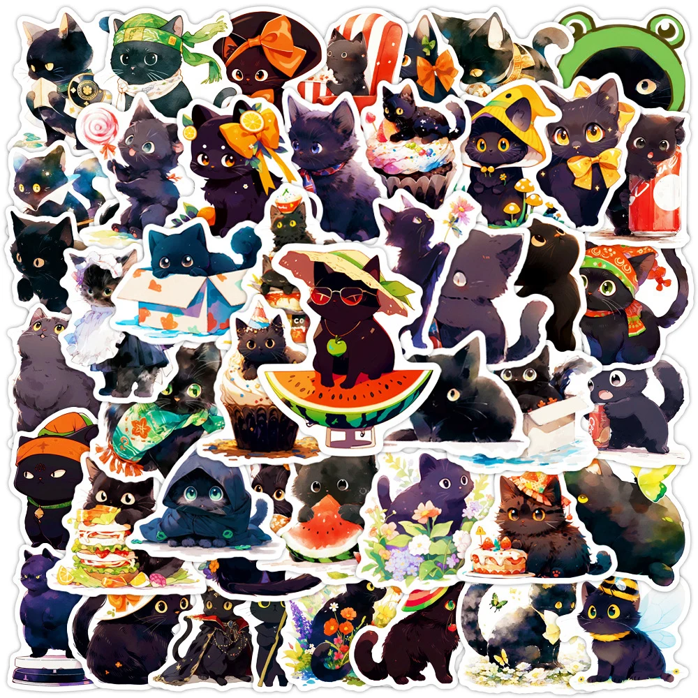 

10/30/50PCS Kawaii Animal Black Cat Stickers Kitty Cartoon Decals Decorative Phone Skateboard Fridge Cute Kids Graffiti Sticker