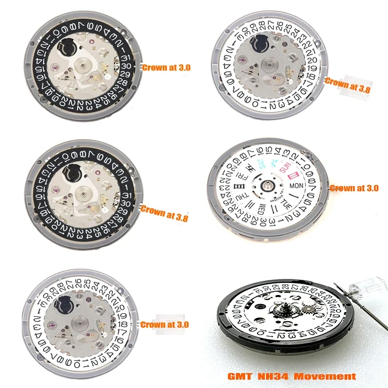 Mod NH35 NH36 Janpan GMT Automatic Movement Crown at 3.0 3.8 Machinery High Accuracy Mechanical Movement for Men Watch  Parts