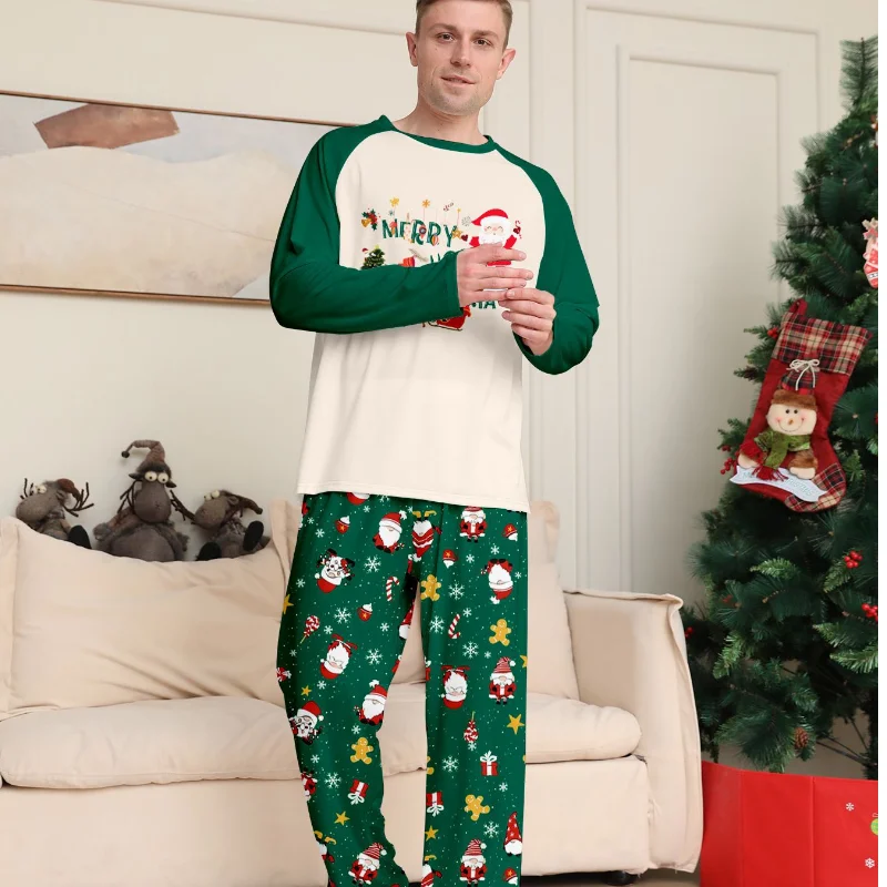 Christmas Parent-Child Outfit Pajamas Home Clothes Print Santa Claus Long Sleeve Trouser Pijamas Suit Loose Loungewear Pyjama