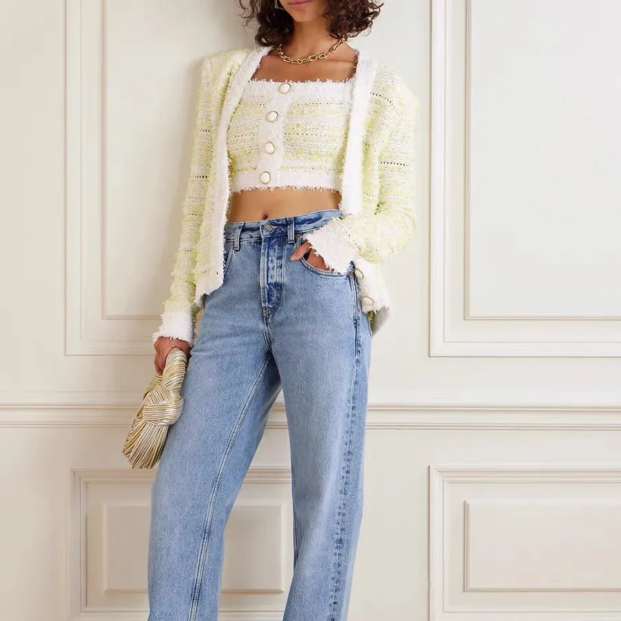 

Ele Paris B@Man, грубый твидовый жилет, элитная версия V-Ne, женский модный комплект верхней одежды, зима 2024, модный ансамбль