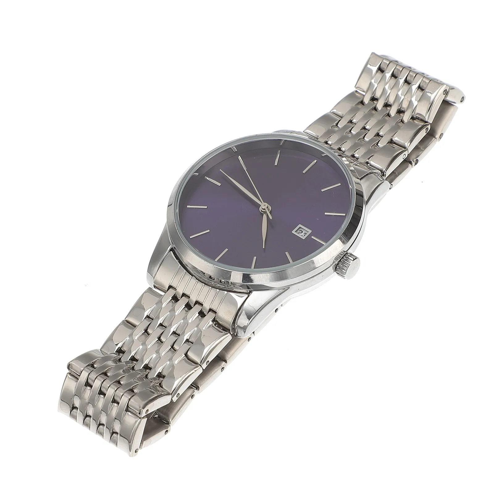 Men Quartz Stainless Steel Watch Business Fashion Waterproof Wristwatch Blue Silver Calendar Display Precise Accurate Timing