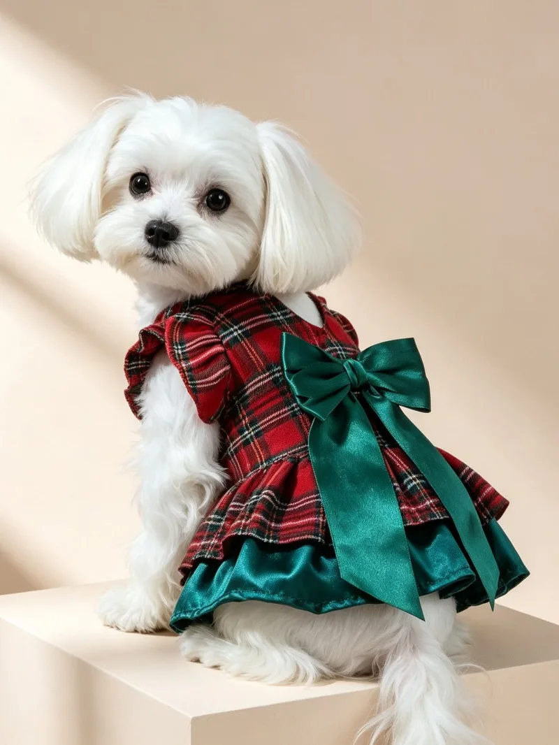Doppellagiges festliches Kleid mit Schleife für Haustiere, Herbst-Winter-Hundekleidung, Katzenrock, Katzen- und Hundekleid, Haustierbekleidung, Festtagskostüm für Partys – Detail 15