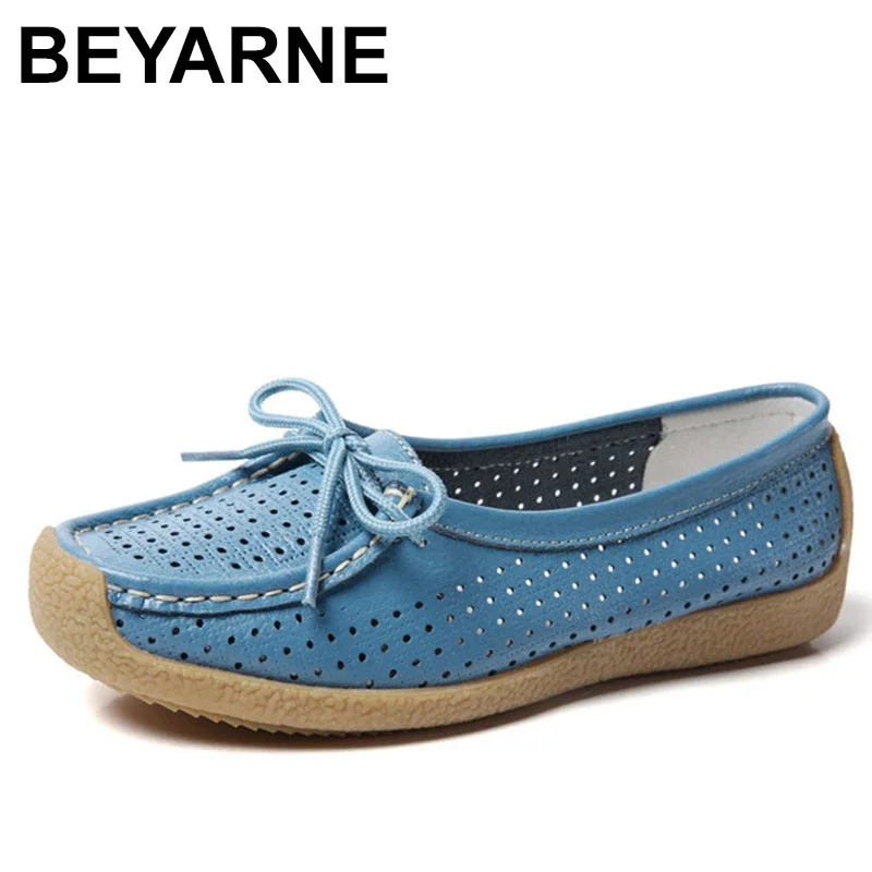 BEYARNESpring Autumn Genuine Leather shoes Women Shoes Lazy Flats Shoes Slip-on Flats Ladies Heels Creepers moccasinE978