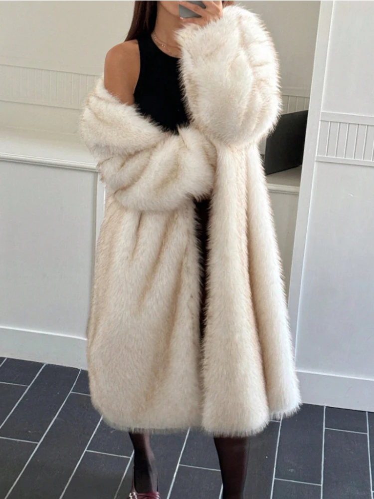 Zadorin 115cm longo casaco de pele de raposa do falso mulher alta rua quente jaqueta peluda casacos de pele do falso mulher roupas de inverno casaco de pele branca do falso