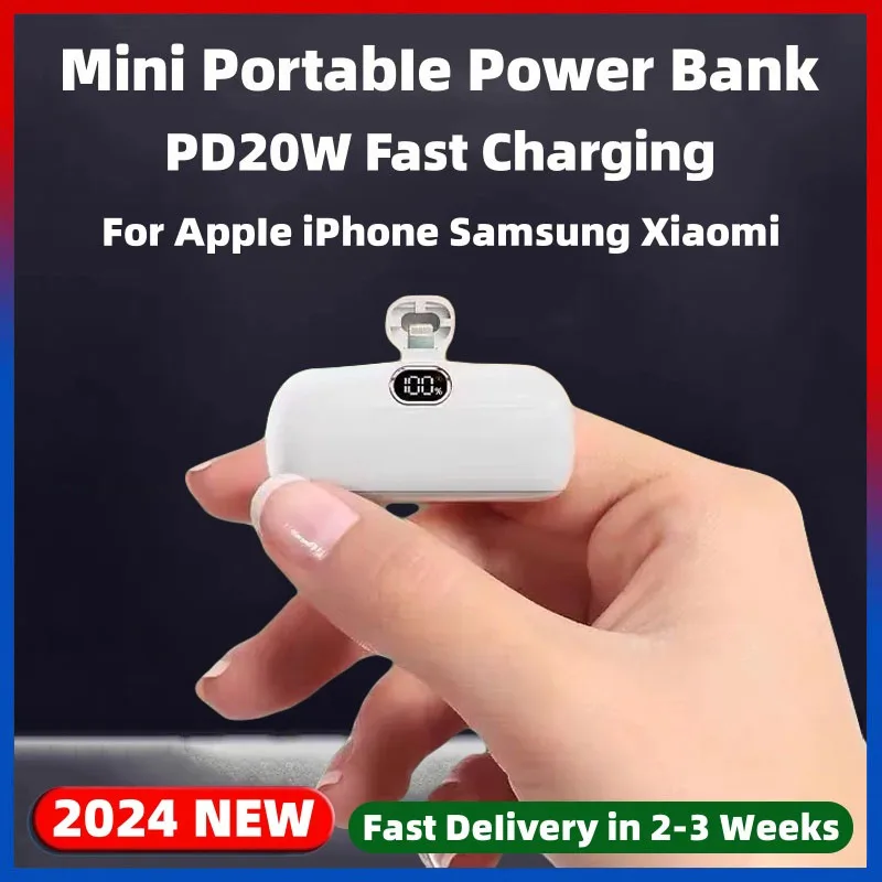 

Portable Power Bank 5000mAh Mini Powerbank Lightning USB-C Port Phone Charger 20W Fast Charging External Auxiliary Battery Pack