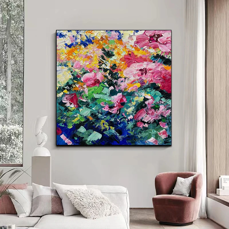 

Hand-painted Texture Oil Painting Living Room Flower Abstract Art Knife Flower Dining Room Large Canvas Decorative Painting