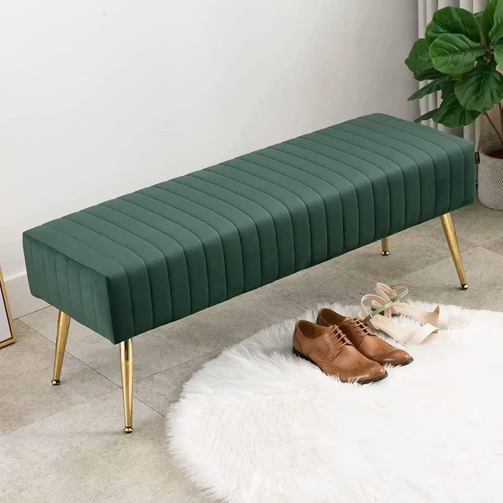 

Современная банкетка-пуф 44.75 Green End Of Bed Bench с золотыми ножками, обитая бархатом, роскошная банкетка для прихожей