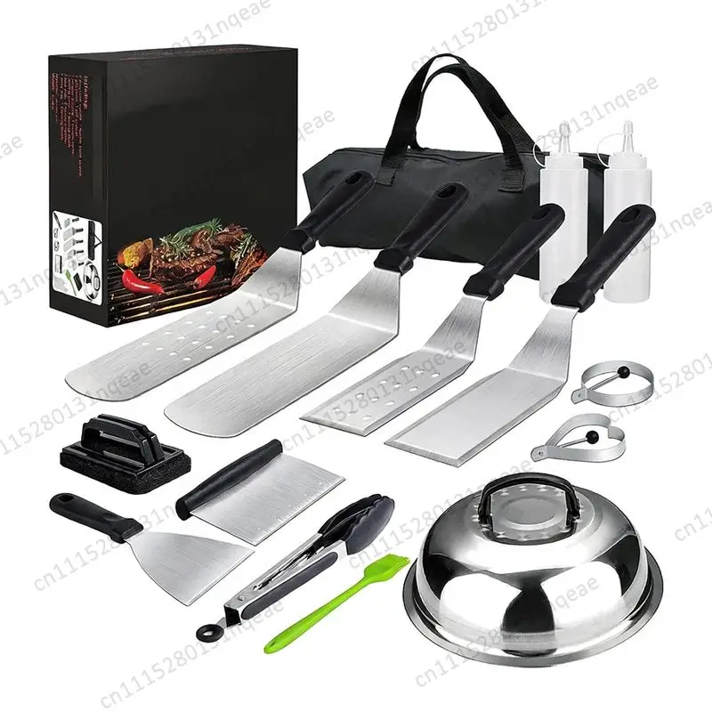 Flat-top Grilling Tray Accessory Kit, Outdoor Teppanyaki Barbecue Cooking Camping 20-piece Set Tote Bag