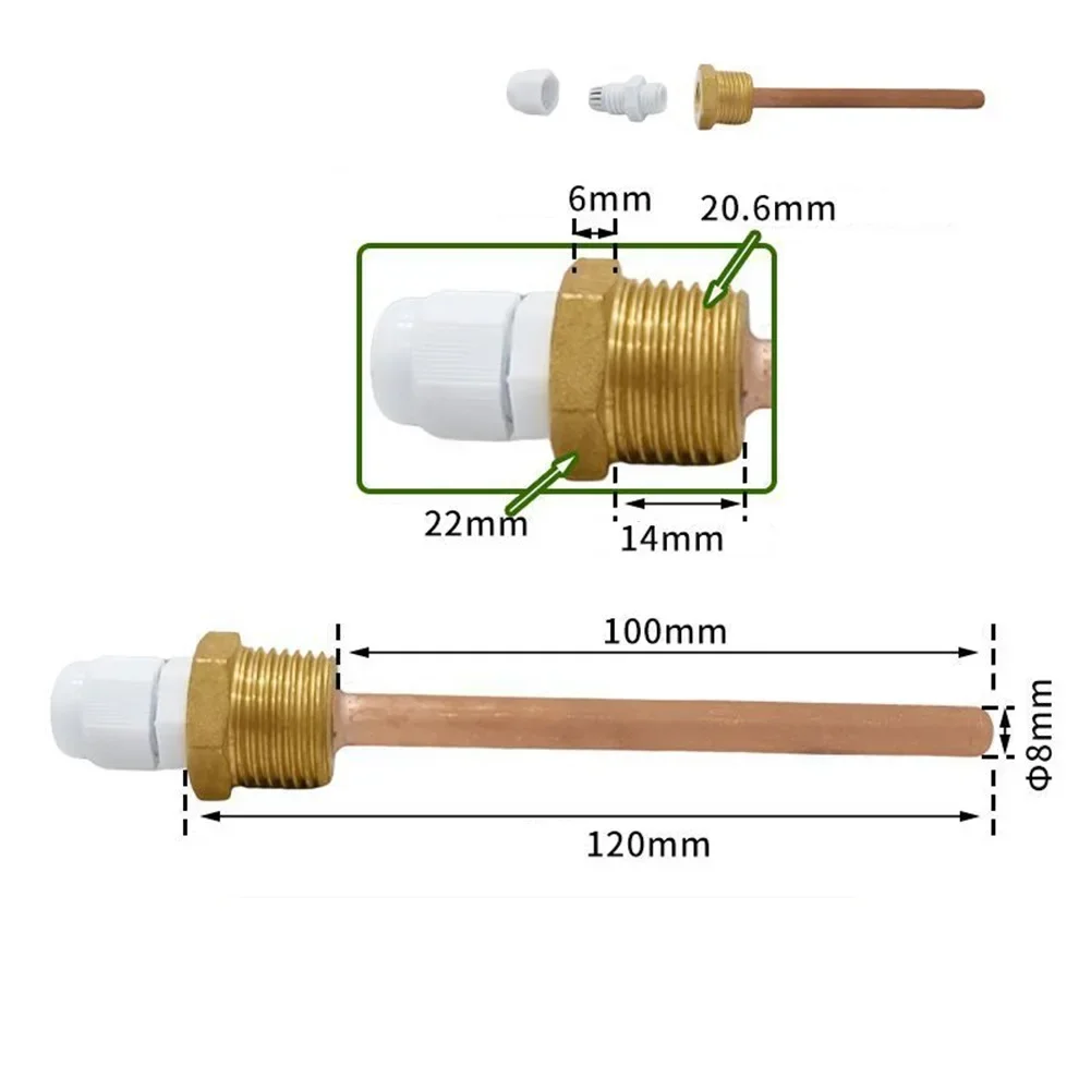 42-300mm Thermowell Brass 1/2 For BSP G Thread For Temperature Sensor Copper Fittings For Brass Blind Tube Solar Sensor
