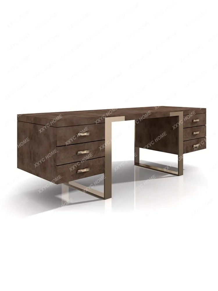 Italian Light Luxury Stainless Steel Desk with Drawer General Manager Office Desk