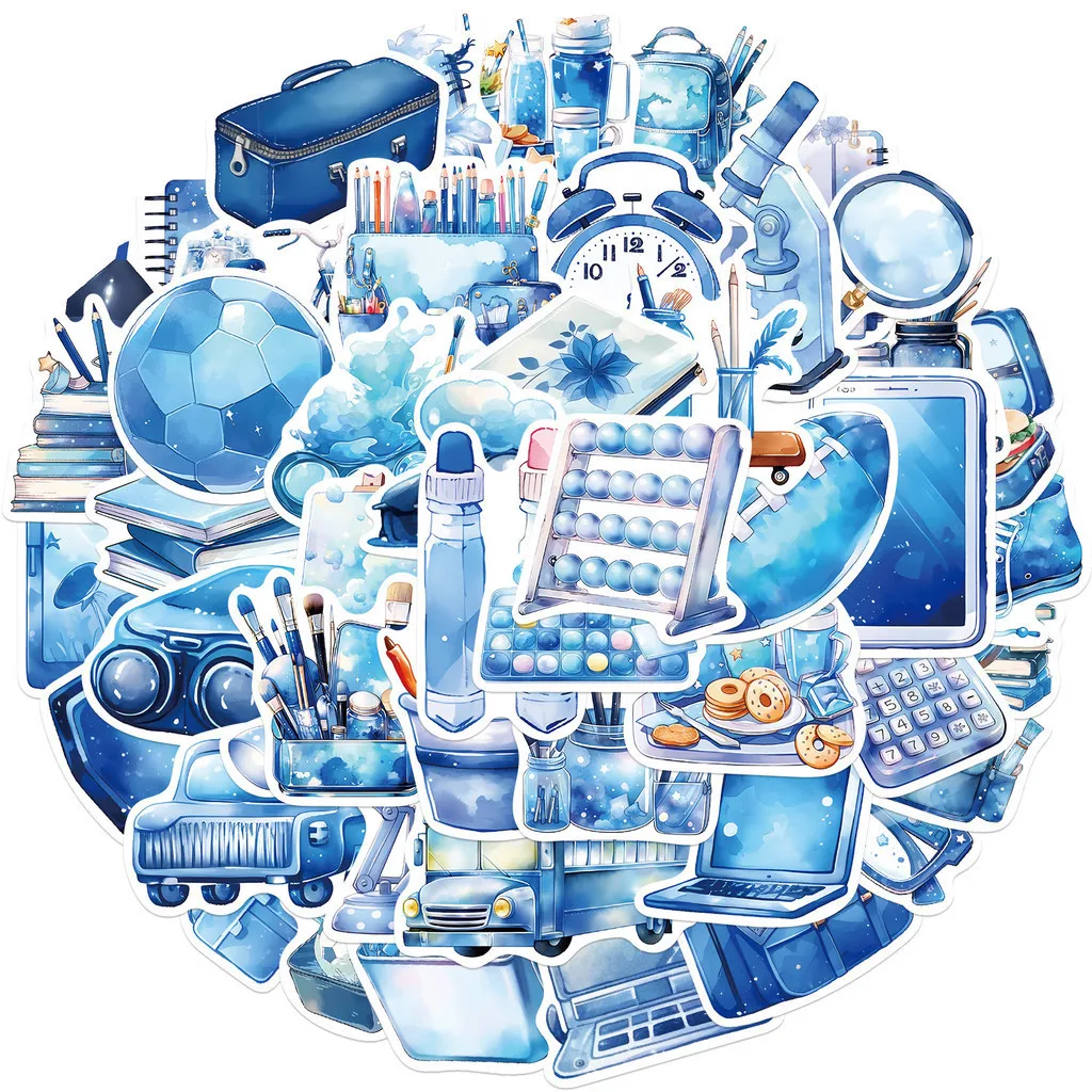 50PCS Blau Stil Lernen Schreibwaren Wasserdichte Graffiti Aufkleber für Helm Hand Konto Aufkleber BulingBulingStickers Shop
