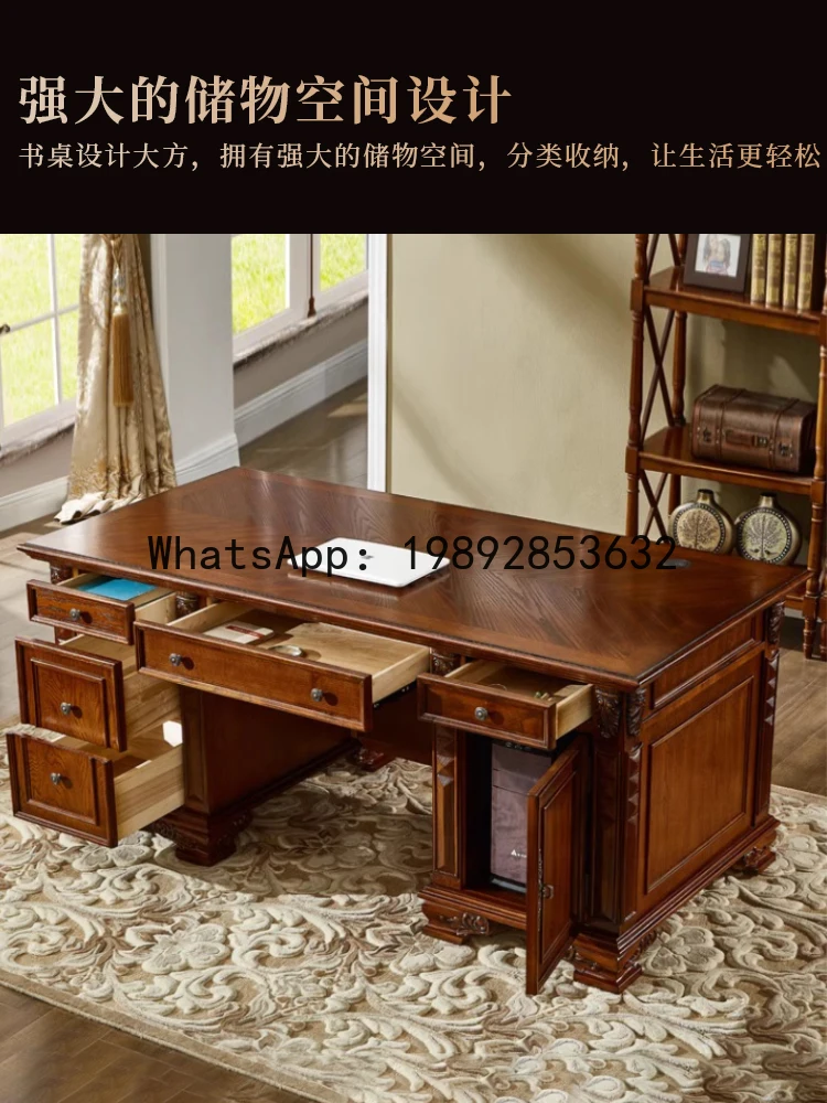 LYY American Style Solid Wood Boss Computer Desk Study Office Desk and Chair Set European WritingExecutive