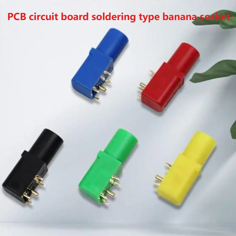 5/10Pcs Gold-Plated Safety Insulated 4mm Banana Female Socket Right Angle PCB Mount Wiring Harness Connector
